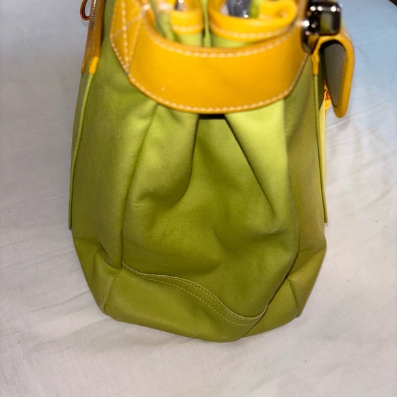 Coach Green Canvas & Yellow Leather Trim Carryall Hampton Tote - Picture 8 of 16